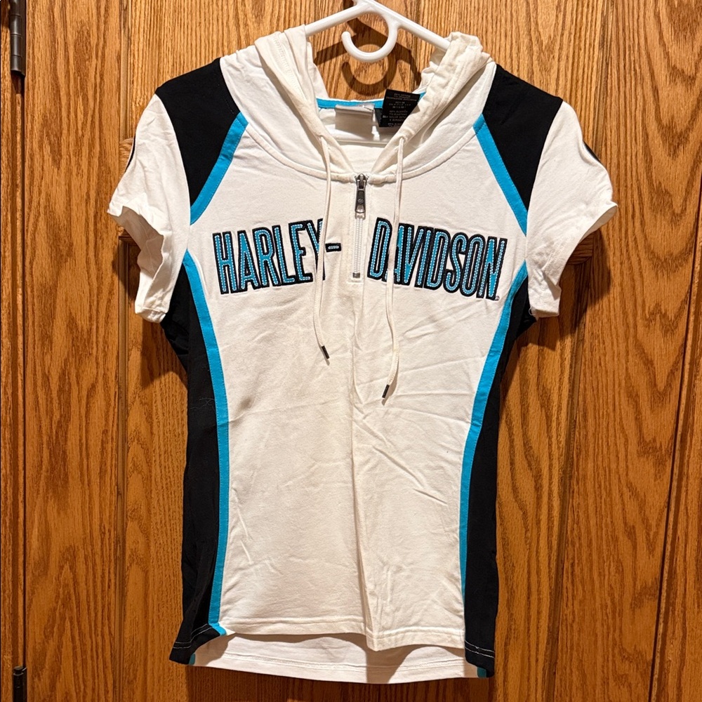 Harley-Davidson White and Blue Short Sleeve Tee